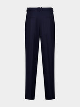 Balmain Navy Blue Pleated Grain de Poudre Trousers