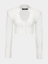 Balmain White Cropped Cotton Blouse with Lingerie Cut