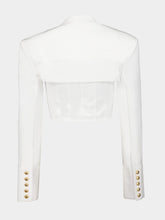 Balmain White Cropped Cotton Blouse with Lingerie Cut
