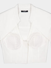 Balmain White Cropped Cotton Blouse with Lingerie Cut