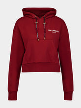 Balmain Flocked-Logo Cropped Hoodie