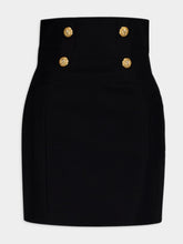Balmain Black High-Waist Wool Skirt with Gold Buttons
