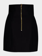 Balmain Black High-Waist Wool Skirt with Gold Buttons