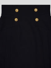Balmain Black High-Waist Wool Skirt with Gold Buttons