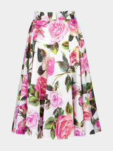 Dolce & Gabbana White Midi Skirt with Pink Floral Print