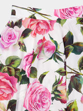 Dolce & Gabbana White Midi Skirt with Pink Floral Print