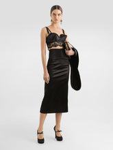 Dolce & Gabbana Black Satin Corset-Belt Midi Skirt