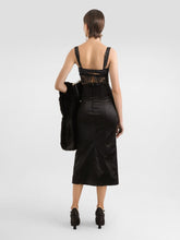 Dolce & Gabbana Black Satin Corset-Belt Midi Skirt