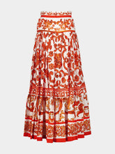 Dolce & Gabbana Orange Majolica Print Cotton Maxi Skirt