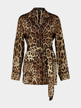 Dolce & Gabbana Leopard-Print Satin Pajama Shirt with Belt