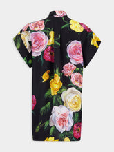 Dolce & Gabbana Black Silk Shirt with Peony & Rose Print