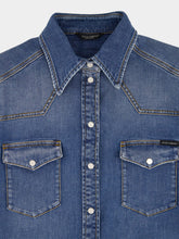 Dolce & Gabbana Blue Fitted Denim Shirt with Western Stitching