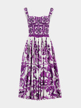 Dolce & Gabbana Purple Majolica Print Poplin Midi Dress
