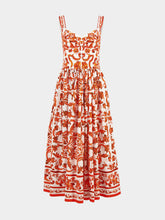 Dolce & Gabbana Orange Majolica-Print Long Poplin Dress