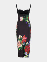 Dolce & Gabbana Black Floral Satin Slip Dress with Bra Detail