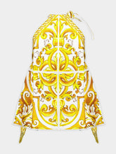 Dolce & Gabbana Yellow Majolica Print Silk Twill Halterneck Top