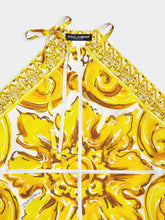 Dolce & Gabbana Yellow Majolica Print Silk Twill Halterneck Top