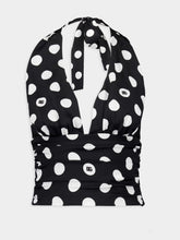 Dolce & Gabbana Plunging Neckline Polka-Dot Charmeuse Top