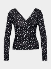 Dolce & Gabbana Black Polka-Dot Tulle Top with Wrap-Front Neckline