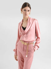 Dolce & Gabbana Pink Silk Satin Blouse with Shawl Neck