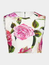 Dolce & Gabbana White Cotton Crop Top with Rose Print