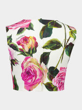 Dolce & Gabbana White Cotton Crop Top with Rose Print