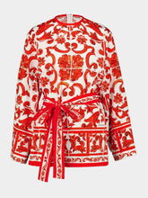 Dolce & Gabbana Orange Majolica Print Silk Wrap Blouse