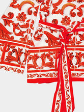 Dolce & Gabbana Orange Majolica Print Silk Wrap Blouse