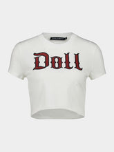 Dolce & Gabbana White Cropped Jersey T-Shirt with "Doll" Print