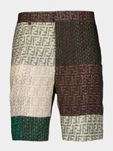 Fendi Green and Brown Patchwork Linen Bermuda Shorts