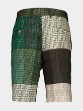 Fendi Green and Brown Patchwork Linen Bermuda Shorts