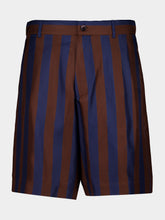 Fendi Navy Blue and Brown Pequin Silk Shorts