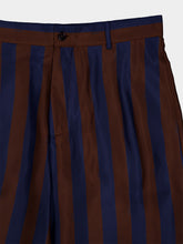 Fendi Navy Blue and Brown Pequin Silk Shorts