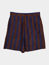 Fendi Navy Blue and Brown Pequin Silk Shorts
