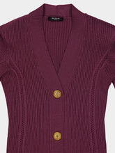 Balmain Violet Foncé Ribbed V-Neck Buttoned Bodycon Dress