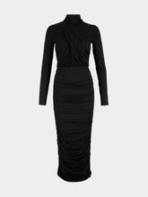 Balmain Black Pleated Jersey Midi Dress