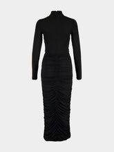 Balmain Black Pleated Jersey Midi Dress
