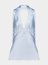 Balmain Blue Backless Fringed Satin Top