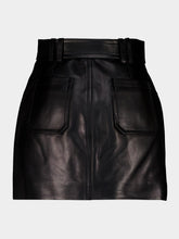 Balmain Black Belted Lambskin Mini Skirt