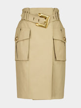 Balmain Beige Cotton Gabardine Midi Skirt