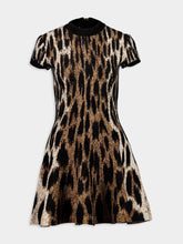 Balmain A-Line Leopard Print Jacquard Dress