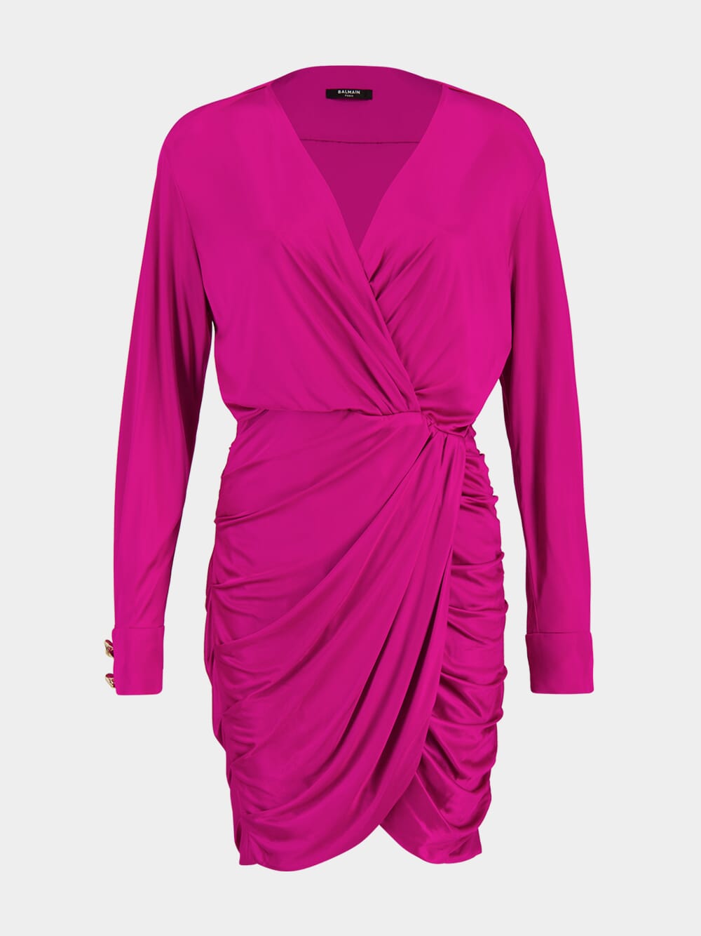 pink balmain dress Balmain Pink Draped Interlock Jersey Mini Dress