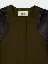 Fendi Olive Wool Coat with Leather Sleeves