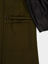 Fendi Olive Wool Coat with Leather Sleeves