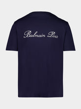 Balmain Marine Blue Embroidered Signature T-shirt