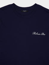Balmain Marine Blue Embroidered Signature T-shirt