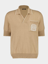Balmain Beige Écusson Embroidered Knit Polo Shirt