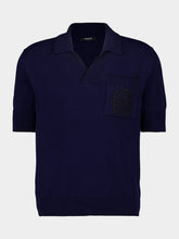 Balmain Navy Blue Écusson Embroidered Knit Polo Shirt