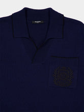 Balmain Navy Blue Écusson Embroidered Knit Polo Shirt