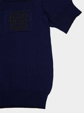 Balmain Navy Blue Écusson Embroidered Knit Polo Shirt
